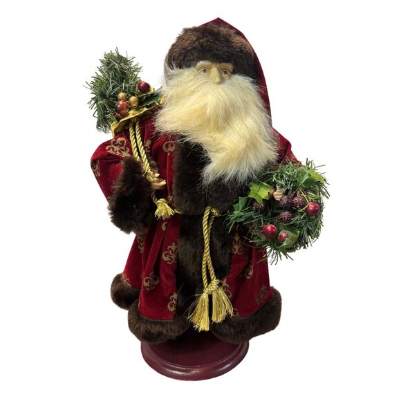 Santa Claus Christmas Figurine Velvet Red Gold Mantle Holiday Decor 15" - Picture 2 of 7